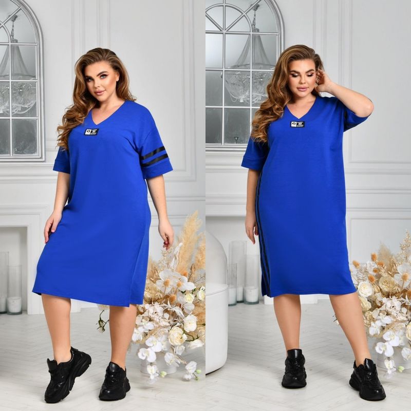 Сукня жіноча літня у спортивному стилі двонитка колір яскраво-синій