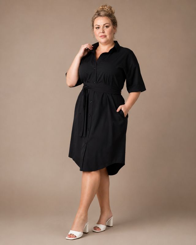 Сукня-сорочка жіноча з коротким рукавом на ґудзиках софт колір чорний