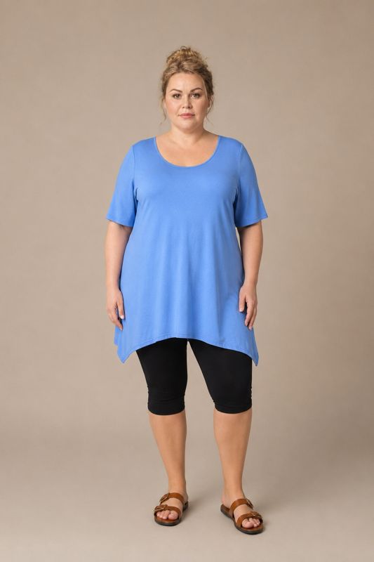 Костюм повсякденний жіночий (туніка А-силует з асиметричним низом та бриджі) віскоза колір джинсовий