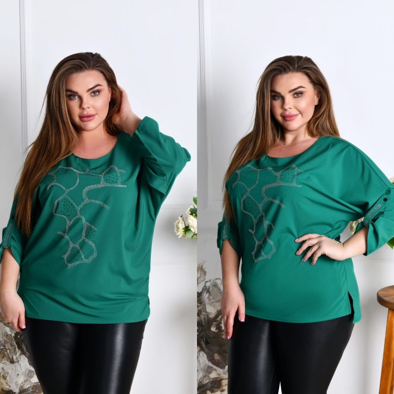 Туніка повсякденна жіноча зі стразами рукав "кажан" софт колір зелений