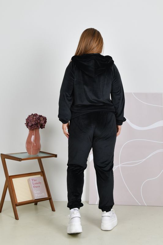 Костюм жіночий прогулянковий (Худі з капюшоном і кишенею «кенгуру» + штани) турецький велюр колір чорний